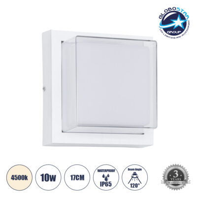 LEDTM® NEXUS 60769 Μοντέρνο Φωτιστικό Τοίχου - Απλίκα LED 10W 1050lm 120° AC 220-240V Αδιάβροχο IP65 Φυσικό Λευκό 4500K - Bridgelux SMD Chip - Λευκό Ματ - Μ17 x Π17 x Υ9cm - 3 Χρόνια Εγγύηση