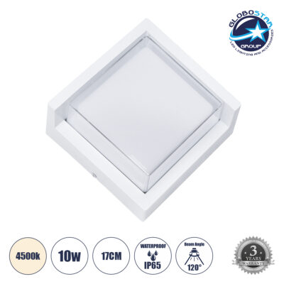 LEDTM® APEX 60772 Μοντέρνο Φωτιστικό Τοίχου - Απλίκα LED 10W 1050lm 120° AC 220-240V Αδιάβροχο IP65 Φυσικό Λευκό 4500K - Bridgelux SMD Chip - Λευκό Ματ - Μ17 x Π17 x Υ9cm - 3 Χρόνια Εγγύηση