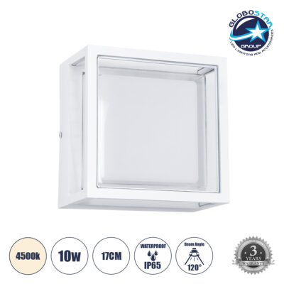 LEDTM® MAJESTIC 60775 Μοντέρνο Φωτιστικό Τοίχου - Απλίκα LED 10W 1050lm 120° AC 220-240V Αδιάβροχο IP65 Φυσικό Λευκό 4500K - Bridgelux SMD Chip - Λευκό Ματ - Μ17 x Π17 x Υ9cm - 3 Χρόνια Εγγύηση
