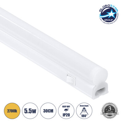LEDTM® TUBO 60786 Γραμμικό Φωτιστικό Οροφής Linear LED Τύπου T5 Επεκτεινόμενο 5.5W 528lm 180° AC 220-240V IP20 Πάγκου Κουζίνας με Διακόπτη On/Off Μ30 x Π2.2 x Υ3.5cm Θερμό Λευκό 2700K - Λευκό - 3 Years Warranty
