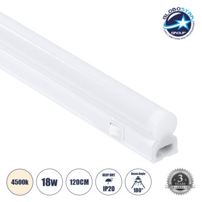 LEDTM® TUBO 60791 Γραμμικό Φωτιστικό Οροφής Linear LED Τύπου T5 Επεκτεινόμενο 18W 1764lm 180° AC 220-240V IP20 Πάγκου Κουζίνας με Διακόπτη On/Off Μ120 x Π2.2 x Υ3.5cm Φυσικό Λευκό 4500K - Λευκό - 3 Years Warranty