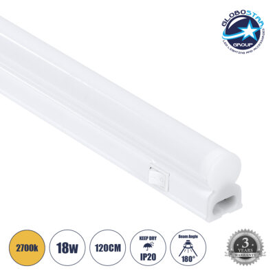LEDTM® TUBO 60792 Γραμμικό Φωτιστικό Οροφής Linear LED Τύπου T5 Επεκτεινόμενο 18W 1728lm 180° AC 220-240V IP20 Πάγκου Κουζίνας με Διακόπτη On/Off Μ120 x Π2.2 x Υ3.5cm Θερμό Λευκό 2700K - Λευκό - 3 Years Warranty
