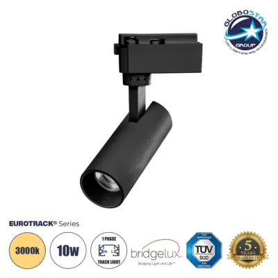 LEDTM BEAMTRACK 60805 Μονοφασικό Φωτιστικό Σποτ Ράγας LED 10W 230V 1200lm 30° Acrylic HQ LENS AC 220-240V IP20 Φ4.6 x Υ12.5cm Θερμό Λευκό 3000k - EUROTRACK® System 1L+1N - Μαύρο - Bridgelux Chip - TUV Certified Driver - 5 Χρόνια Εγγύηση