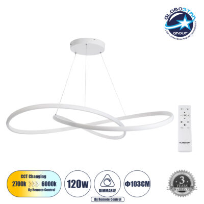 LEDTM® DEXTER 60918 Μοντέρνο Κρεμαστό Φωτιστικό Οροφής LED 120W 13440lm 300° AC 220-240V IP20 Ρυθμιζόμενο Λευκό CCT με Χειριστήριο από 2700K έως 6000K Dimmable - Lumileds SMD Chip - Λευκό Ματ - Μ103 x Π103 x Υ22cm - 3 Χρόνια Εγγύηση