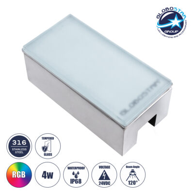 LEDTM® CYBOLITHOS 60953 Χωνευτό Αρχιτεκτονικο Φωτιστικό Σποτ Δαπέδου LED 4W 340lm 120° DC 24V Αδιάβροχο IP68 IK06 Πολύχρωμο RGB Dimmable - Bridgelux SMD Chip - Γαλακτερό Tempered Glass & Ανοξείδωτο Ατσάλι SS316 - Μ20 x Π10x Υ8cm / Q20 x 10cm - 3 Χρόνια Εγγύηση