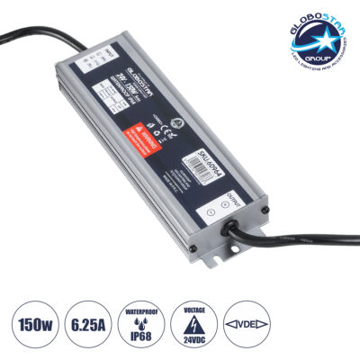 LEDTM® LUMISPLASH 60964 Τροφοδοτικό/Μετασχηματιστής Class II SELV 150W 6.25A DC 24V Αδιάβροχο IP68 - AC 220-240V σε DC 24V - Μ20 x Π5.5 x Υ2.5cm - 3 Χρόνια Εγγύηση