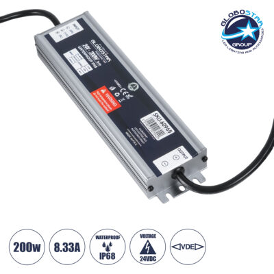 LEDTM® LUMISPLASH 60965 Τροφοδοτικό/Μετασχηματιστής Class II SELV 200W 8.33A DC 24V Αδιάβροχο IP68 - AC 220-240V σε DC 24V - Μ21.5 x Π5.5 x Υ2.5cm - 3 Χρόνια Εγγύηση