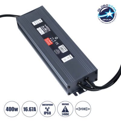 LEDTM® LUMISPLASH 60967 Τροφοδοτικό/Μετασχηματιστής Class II SELV 400W 16.67A DC 24V Αδιάβροχο IP68 - AC 220-240V σε DC 24V - M25.5 x W7.5 x H4cm - 3 Χρόνια Εγγύηση