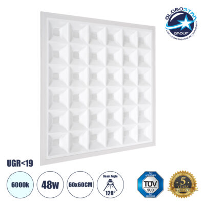 LEDTM® ZEUS 60968 Χωνευτό Panel Οροφής 60x60 με Anti Glare Reflector LED 48W 7440lm 120° CRI≥85Ra UGR<19 AC 220-240V IP20 Ψυχρό Λευκό 6000K - Lumileds SMD Chip & TÜV SÜD Driver - Λευκό Γαλακτερό - Μ60 x Π60 x Υ3.3cm / Q56 x 56cm - 5 Χρόνια Εγγύηση