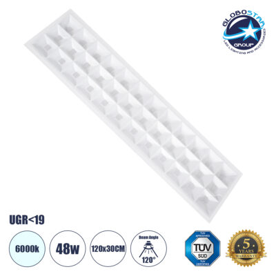 LEDTM® ZEUS 60971 Χωνευτό Panel Οροφής 120x30 με Anti Glare Reflector LED 48W 7440lm 120° CRI≥85Ra UGR<19 AC 220-240V IP20 Ψυχρό Λευκό 6000K - Lumileds SMD Chip & TÜV SÜD Driver - Λευκό Γαλακτερό - Μ120 x Π30 x Υ3.3cm / Q116 x 26cm - 5 Χρόνια Εγγύηση