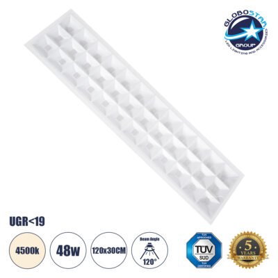 LEDTM® ZEUS 60972 Χωνευτό Panel Οροφής 120x30 με Anti Glare Reflector LED 48W 7200lm 120° CRI≥85Ra UGR<19 AC 220-240V IP20 Φυσικό Λευκό 4500K - Lumileds SMD Chip & TÜV SÜD Driver - Λευκό Γαλακτερό - Μ120 x Π30 x Υ3.3cm / Q116 x 26cm - 5 Χρόνια Εγγύηση