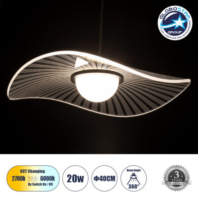 LEDTM® ACRYLICA 60974 Μοντέρνο Κρεμαστό Φωτιστικό Οροφής LED 20W 2240lm 360° AC 220-240V IP20 Ρυθμιζόμενο Λευκό CCT με On/Off 2700K/4500K/6000K - Lumileds SMD Chip - Διάφανο & Μαύρο Ματ - Μ40 x Π40 x Υ6.5cm - 3 Χρόνια Εγγύηση