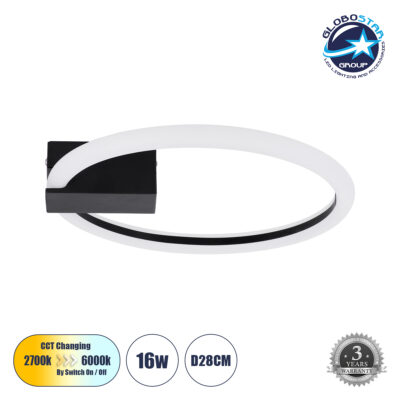 LEDTM® CINDERELLA 60976 Μοντέρνο Φωτιστικό Οροφής LED 16W 1792lm 360° AC 220-240V IP20 Ρυθμιζόμενο Λευκό CCT με On/Off 2700K/4500K/6000K - Lumileds SMD Chip - Μαύρο Ματ - Μ28.5 x Π28.5 x Υ5cm - 3 Χρόνια Εγγύηση