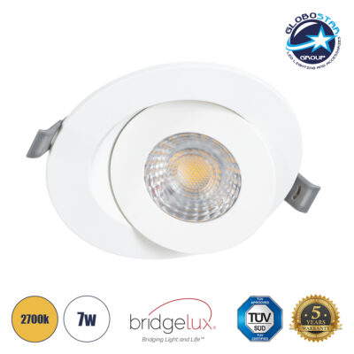 LEDTM® LEXIS JOINT 60991 Χωνευτό Κινούμενο Downlight Σποτ LED 7W 660lm 45° AC 220-240V Αδιάβροχο IP44 Θερμό Λευκό 2700K - Bridgelux SMD Chip & TÜV SÜD Driver - Λευκό Ματ - Μ12 x Π12 x Υ3.1cm / Q9cm - 5 Χρόνια Εγγύηση