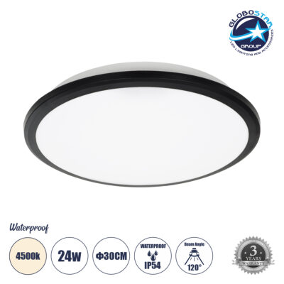LEDTM® TUFFIN 60997 Φωτιστικό Πλαφονιέρα Οροφής LED 24W 2640lm 120° AC 220-240V Αδιάβροχο IP54 Φυσικό Λευκό 4500K - Lumileds SMD Chip - Μαύρο Ματ & Λευκό Γαλακτερό - Μ30 x Π30 x Υ6.5cm - 3 Χρόνια Εγγύηση