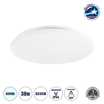 LEDTM® CELANO 61008 Φωτιστικό Πλαφονιέρα Οροφής LED 30W 3000lm 120° AC 220-240V Αδιάβροχο IP54 Ψυχρό Λευκό 6000K - Lumileds SMD Chip - Λευκό Γαλακτερό - Μ33 x Π33 x Υ6cm - 3 Χρόνια Εγγύηση