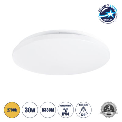 LEDTM® CELANO 61010 Φωτιστικό Πλαφονιέρα Οροφής LED 30W 2700lm 120° AC 220-240V Αδιάβροχο IP54 Θερμό Λευκό 2700K - Lumileds SMD Chip - Λευκό Γαλακτερό - Μ33 x Π33 x Υ6cm - 3 Χρόνια Εγγύηση