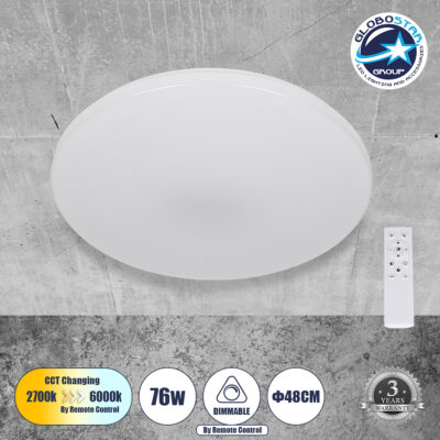 LEDTM® AVA 61017 Μοντέρνο Φωτιστικό Οροφής LED 76W 7600lm 120° AC 220-240V IP20 Ρυθμιζόμενο Λευκό CCT με Χειριστήριο από 2700K έως 6000K Dimmable - Lumileds SMD Chip - Λευκό Ματ - Μ48 x Π48 x Υ6.5cm - 3 Χρόνια Εγγύηση
