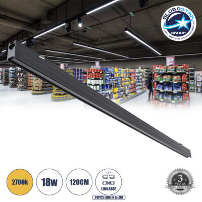 LEDTM® MARKET 61022-S Γραμμικό Φωτιστικό Οροφής Linear LED 18W 2170lm 60° AC 220-240V Μ120 x Π2 x Υ4cm Θερμό Λευκό 2700K - Μαύρο - 3 Years Warranty