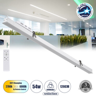LEDTM® LUCA 61033 Μοντέρνο Φωτιστικό Οροφής LED 54W 6500lm 120° AC 220-240V IP20 Ρυθμιζόμενο Λευκό CCT με Χειριστήριο από 2700K έως 6000K Dimmable - Lumileds SMD Chip - Λευκό Ματ - Μ121.5 x Π5 x Υ4cm - 3 Χρόνια Εγγύηση