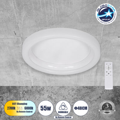 LEDTM® ARIANA 61035 Μοντέρνο Φωτιστικό Οροφής LED 55W 6376lm 120° AC 220-240V IP20 Ρυθμιζόμενο Λευκό CCT με Χειριστήριο από 2700K έως 6000K Dimmable - Lumileds SMD Chip - Λευκό Ματ - Μ48 x Π48 x Υ9cm - 3 Χρόνια Εγγύηση