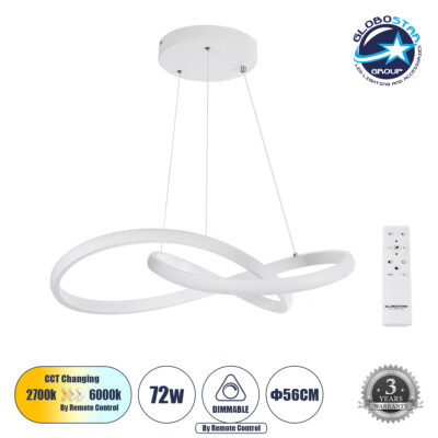 LEDTM® DEXTER 61050 Μοντέρνο Κρεμαστό Φωτιστικό Οροφής LED 72W 8064lm 300° AC 220-240V IP20 Ρυθμιζόμενο Λευκό CCT με Χειριστήριο από 2700K έως 6000K Dimmable - Lumileds SMD Chip - Λευκό Ματ - Μ56 x Π56 x Υ14cm - 3 Χρόνια Εγγύηση