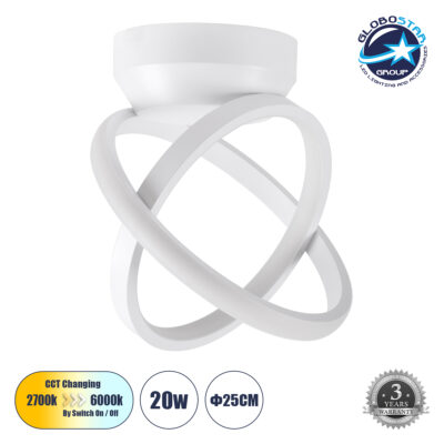 LEDTM® AMELIA 61053 Μοντέρνο Φωτιστικό Οροφής LED 20W 2400lm 300° AC 220-240V IP20 Ρυθμιζόμενο Λευκό CCT με On/Off 2700K/4500K/6000K - Lumileds SMD Chip - Λευκό Ματ - Μ24.5 x Π16 x Υ25cm - 3 Χρόνια Εγγύηση