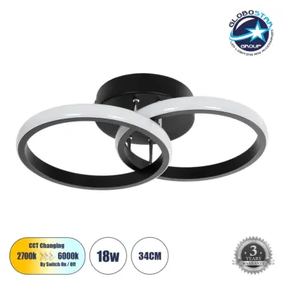 LEDTM® CORA 61058 Μοντέρνο Φωτιστικό Οροφής LED 18W 2160lm 300° AC 220-240V IP20 Ρυθμιζόμενο Λευκό CCT με On/Off 2700K/4500K/6000K - Lumileds SMD Chip - Μαύρο Ματ - Μ36 x Π20.5 x Υ7cm - 3 Χρόνια Εγγύηση