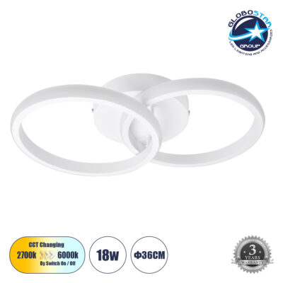 LEDTM® CORA 61059 Μοντέρνο Φωτιστικό Οροφής LED 18W 2160lm 300° AC 220-240V IP20 Ρυθμιζόμενο Λευκό CCT με On/Off 2700K/4500K/6000K - Lumileds SMD Chip - Λευκό Ματ - Μ36 x Π20.5 x Υ7cm - 3 Χρόνια Εγγύηση