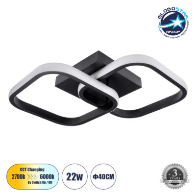 LEDTM® NORA 61061 Μοντέρνο Φωτιστικό Οροφής LED 22W 2640lm 300° AC 220-240V IP20 Ρυθμιζόμενο Λευκό CCT με On/Off 2700K/4500K/6000K - Lumileds SMD Chip - Μαύρο Ματ - Μ40 x Π24 x Υ7cm - 3 Χρόνια Εγγύηση