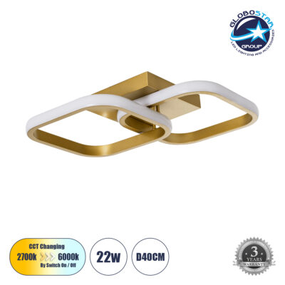 LEDTM® NORA 61063 Μοντέρνο Φωτιστικό Οροφής LED 22W 2640lm 300° AC 220-240V IP20 Ρυθμιζόμενο Λευκό CCT με On/Off 2700K/4500K/6000K - Lumileds SMD Chip - Χρυσό Βούρτσας - Μ40 x Π24 x Υ7cm - 3 Χρόνια Εγγύηση