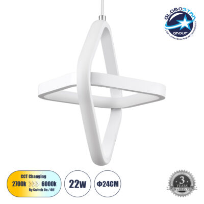 LEDTM® ROSE 61065 Μοντέρνο Κρεμαστό Φωτιστικό Οροφής LED 22W 2640lm 300° AC 220-240V IP20 Ρυθμιζόμενο Λευκό CCT με On/Off 2700K/4500K/6000K - Lumileds SMD Chip - Λευκό Ματ - Μ24 x Π22 x Υ24cm - 3 Χρόνια Εγγύηση