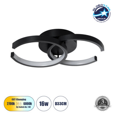 LEDTM® EVA 61067 Μοντέρνο Φωτιστικό Οροφής LED 16W 1920lm 300° AC 220-240V IP20 Ρυθμιζόμενο Λευκό CCT με On/Off 2700K/4500K/6000K - Lumileds SMD Chip - Μαύρο Ματ - Μ33 x Π21 x Υ7cm - 3 Χρόνια Εγγύηση