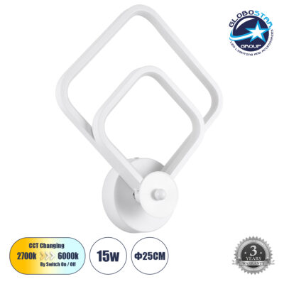 LEDTM® ANNA 61086 Μοντέρνο Φωτιστικό Τοίχου - Απλίκα LED 15W 1800lm 300° AC 220-240V IP20 Ρυθμιζόμενο Λευκό CCT με On/Off 2700K/4500K/6000K - Lumileds SMD Chip - Λευκό Ματ - Μ25 x Π8 x Υ30cm - 3 Χρόνια Εγγύηση