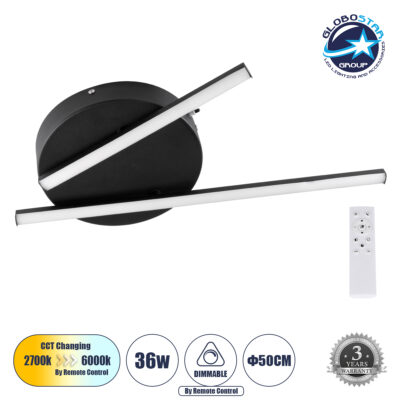LEDTM® DRACO 61091 Μοντέρνο Φωτιστικό Οροφής LED 36W 4428lm 120° AC 220-240V IP20 Ρυθμιζόμενο Λευκό CCT με Χειριστήριο από 2700K έως 6000K Dimmable - Lumileds SMD Chip - Μαύρο Ματ - Μ50 x Π50 x Υ6cm - 3 Χρόνια Εγγύηση