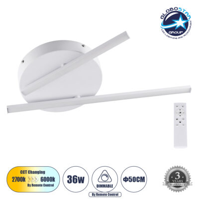 LEDTM® DRACO 61092 Μοντέρνο Φωτιστικό Οροφής LED 36W 4428lm 120° AC 220-240V IP20 Ρυθμιζόμενο Λευκό CCT με Χειριστήριο από 2700K έως 6000K Dimmable - Lumileds SMD Chip - Λευκό Ματ - Μ50 x Π50 x Υ6cm - 3 Χρόνια Εγγύηση