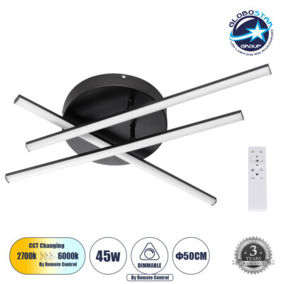 LEDTM® DRACO 61093 Μοντέρνο Φωτιστικό Οροφής LED 45W 5535lm 120° AC 220-240V IP20 Ρυθμιζόμενο Λευκό CCT με Χειριστήριο από 2700K έως 6000K Dimmable - Lumileds SMD Chip - Μαύρο Ματ - Μ50 x Π50 x Υ11cm - 3 Χρόνια Εγγύηση