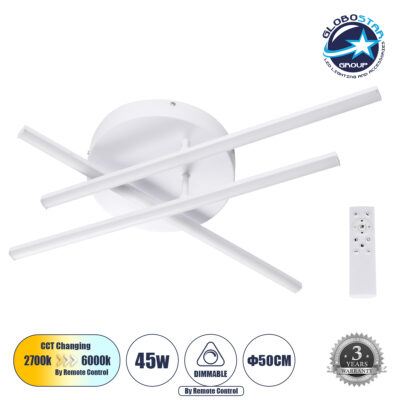 LEDTM® DRACO 61094 Μοντέρνο Φωτιστικό Οροφής LED 45W 5535lm 120° AC 220-240V IP20 Ρυθμιζόμενο Λευκό CCT με Χειριστήριο από 2700K έως 6000K Dimmable - Lumileds SMD Chip - Λευκό Ματ - Μ50 x Π50 x Υ11cm - 3 Χρόνια Εγγύηση
