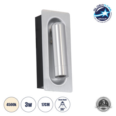 LEDTM® MANHATTAN 61099 Μοντέρνο Φωτιστικό Τοίχου - Απλίκα Ξενοδοχείου Reading Light LED 3W 405lm 36° AC 220-240V IP20 Φυσικό Λευκό 4500K - Bridgelux COB Chip & TÜV SÜD Driver - Νίκελ Βούρτσας - Μ7 x Π7 x Υ17cm - 3 Χρόνια Εγγύηση