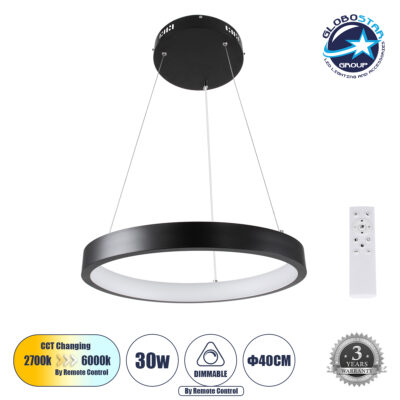 LEDTM® NEMESIS 61155 Μοντέρνο Κρεμαστό Φωτιστικό Οροφής LED 30W 3513lm 360° AC 220-240V IP20 Ρυθμιζόμενο Λευκό CCT με Χειριστήριο από 2700K έως 6000K Dimmable - Lumileds SMD Chip - Μαυρό Ματ - Μ40 x Π40 x Υ4cm - 3 Χρόνια Εγγύηση