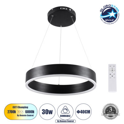 LEDTM® VENOM 61173 Μοντέρνο Κρεμαστό Φωτιστικό Οροφής LED 30W 3513lm 120° AC 220-240V IP20 Ρυθμιζόμενο Λευκό CCT με Χειριστήριο από 2700K έως 6000K Dimmable - Lumileds SMD Chip - Μαύρο Ματ - Μ40 x Π40 x Υ6.5cm - 3 Χρόνια Εγγύηση