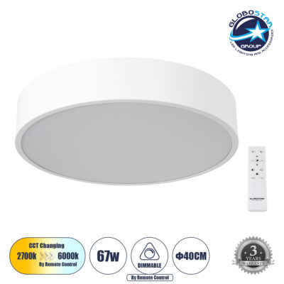 LEDTM® BURTON 61201-S Μοντέρνο Φωτιστικό Οροφής LED 67W 7370lm 120° AC 220-240V IP20 Ρυθμιζόμενο Λευκό CCT με Χειριστήριο από 2700K έως 6000K Dimmable - Lumileds SMD Chip - Λευκό Ματ - Μ40 x Π40 x Υ8cm - 3 Χρόνια Εγγύηση