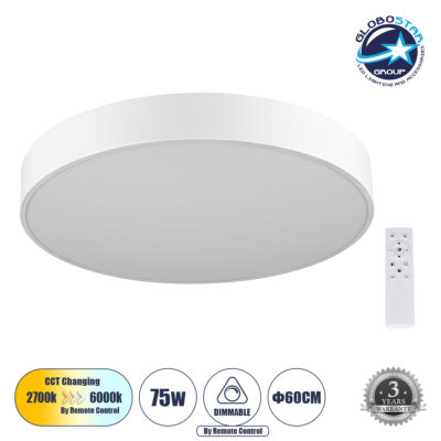 LEDTM® BURTON 61203-S Μοντέρνο Φωτιστικό Οροφής LED 75W 8625lm 120° AC 220-240V IP20 Ρυθμιζόμενο Λευκό CCT με Χειριστήριο από 2700K έως 6000K Dimmable - Lumileds SMD Chip - Λευκό Ματ - Μ60 x Π60 x Υ8cm - 3 Χρόνια Εγγύηση