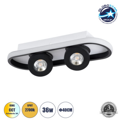 LEDTM® NESPO 61212 Μοντέρνο Φωτιστικό Οροφής LED 36W 4032lm 360° & 45° AC 220-240V IP20 Ρυθμιζόμενο Λευκό CCT με On/Off 2700K/4500K/6000K - Lumileds SMD Chip - Μαύρο Ματ - Μ40 x Π13 x Υ6.5cm - 3 Χρόνια Εγγύηση