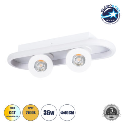 LEDTM® NESPO 61213 Μοντέρνο Φωτιστικό Οροφής LED 36W 4032lm 360° & 45° AC 220-240V IP20 Ρυθμιζόμενο Λευκό CCT με On/Off 2700K/4500K/6000K - Lumileds SMD Chip - Λευκό Ματ - Μ40 x Π13 x Υ6.5cm - 3 Χρόνια Εγγύηση