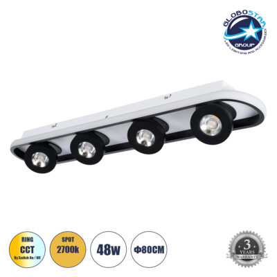 LEDTM® NESPO 61214 Μοντέρνο Φωτιστικό Οροφής LED 48W 5376lm 360° & 45° AC 220-240V IP20 Ρυθμιζόμενο Λευκό CCT με On/Off 2700K/4500K/6000K - Lumileds SMD Chip - Μαύρο Ματ - Μ80 x Π13 x Υ6.5cm - 3 Χρόνια Εγγύηση