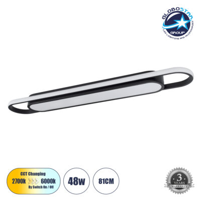 LEDTM® IGOR 61218 Μοντέρνο Φωτιστικό Οροφής LED 48W 5760lm 210° AC 220-240V IP20 Ρυθμιζόμενο Λευκό CCT με On/Off 2700K/4500K/6000K - Lumileds SMD Chip - Μαύρο Ματ - Μ81 x Π13 x Υ4.5cm - 3 Χρόνια Εγγύηση