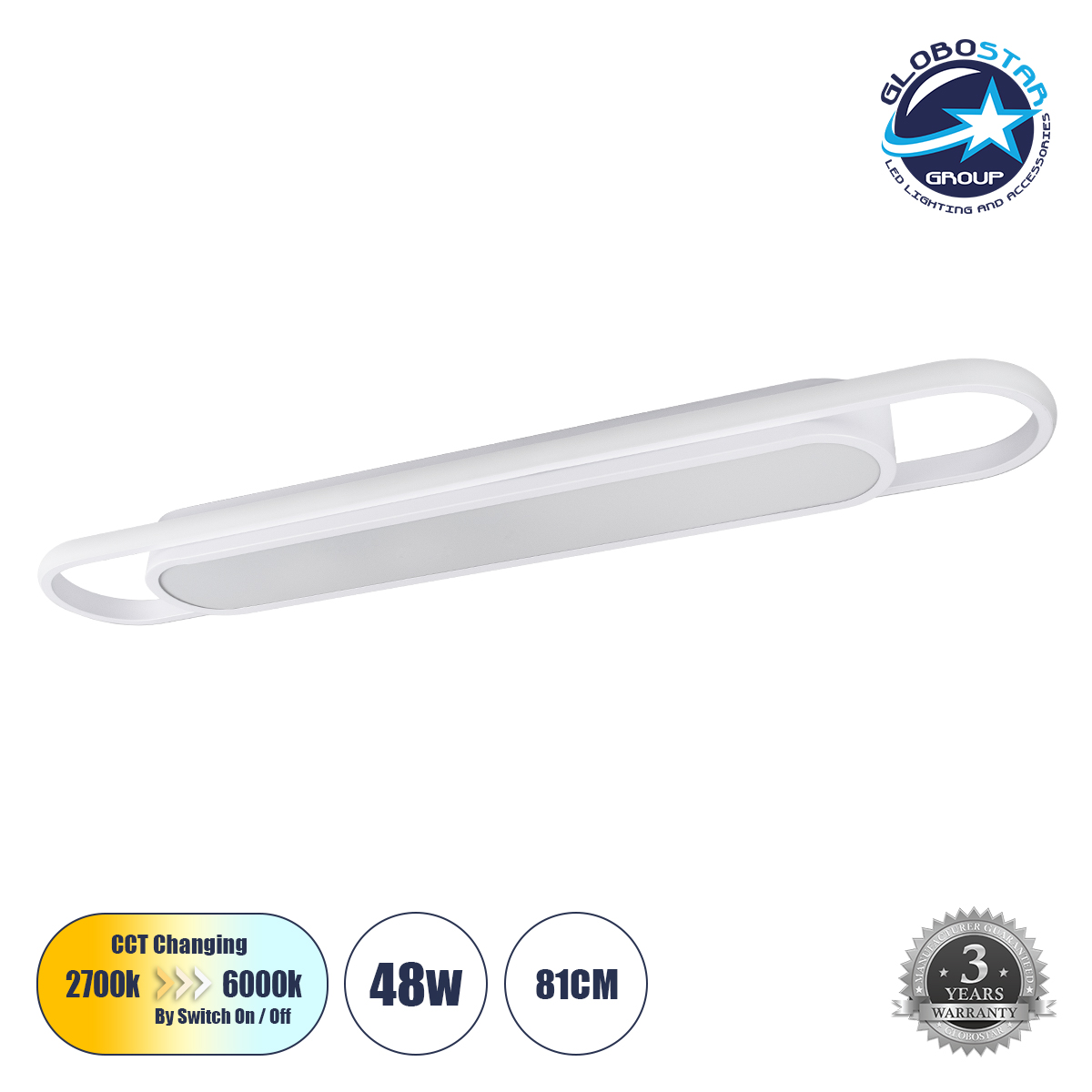 LEDTM® IGOR 61219 Μοντέρνο Φωτιστικό Οροφής LED 48W 5760lm 210° AC 220-240V IP20 Ρυθμιζόμενο Λευκό CCT με On/Off 2700K/4500K/6000K - Lumileds SMD Chip - Λευκό Ματ - Μ81 x Π13 x Υ4.5cm - 3 Χρόνια Εγγύηση