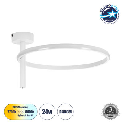 LEDTM® VERONA 61221 Μοντέρνο Φωτιστικό Οροφής LED 24W 2688lm 360° AC 220-240V IP20 Ρυθμιζόμενο Λευκό CCT με On/Off 2700K/4500K/6000K - Lumileds SMD Chip - Λευκό Ματ - Μ40 x Π40 x Υ23cm - 3 Χρόνια Εγγύηση