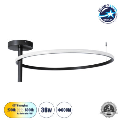 LEDTM® VERONA 61223 Μοντέρνο Φωτιστικό Οροφής LED 36W 4032lm 360° AC 220-240V IP20 Ρυθμιζόμενο Λευκό CCT με On/Off 2700K/4500K/6000K - Lumileds SMD Chip - Μαύρο Ματ - Μ60 x Π60 x Υ23cm - 3 Χρόνια Εγγύηση